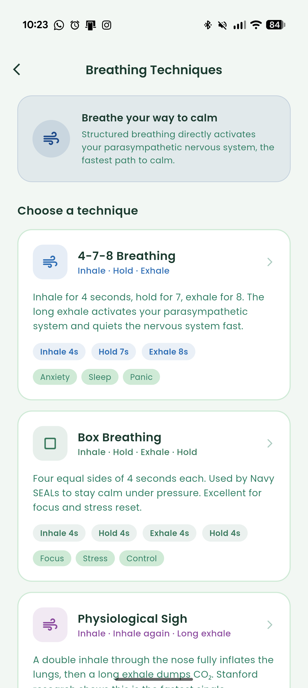 Breathing techniques in Relexa