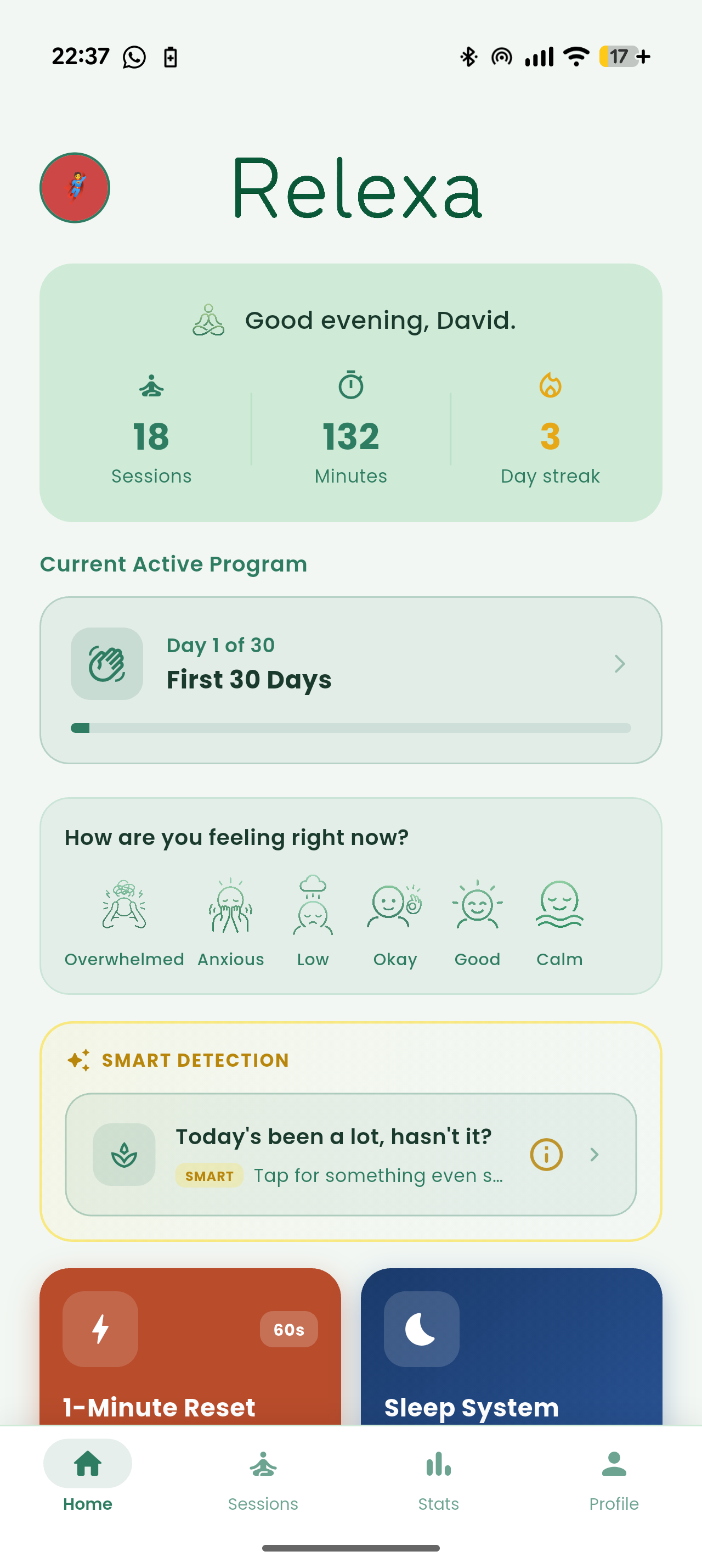 Relexa home screen