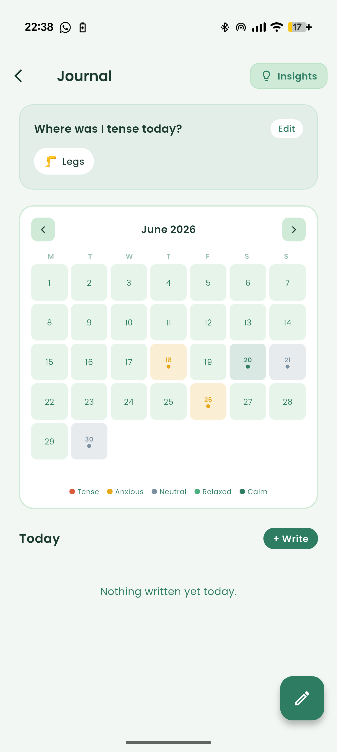 Relexa journal with mood calendar