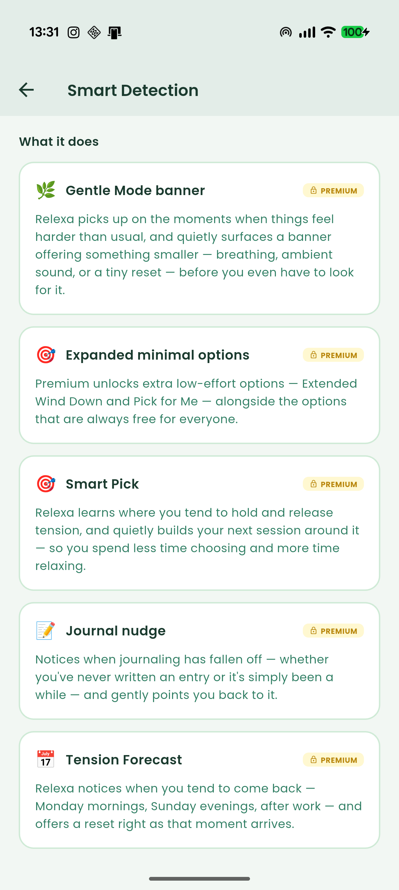 Smart Detection screen in Relexa