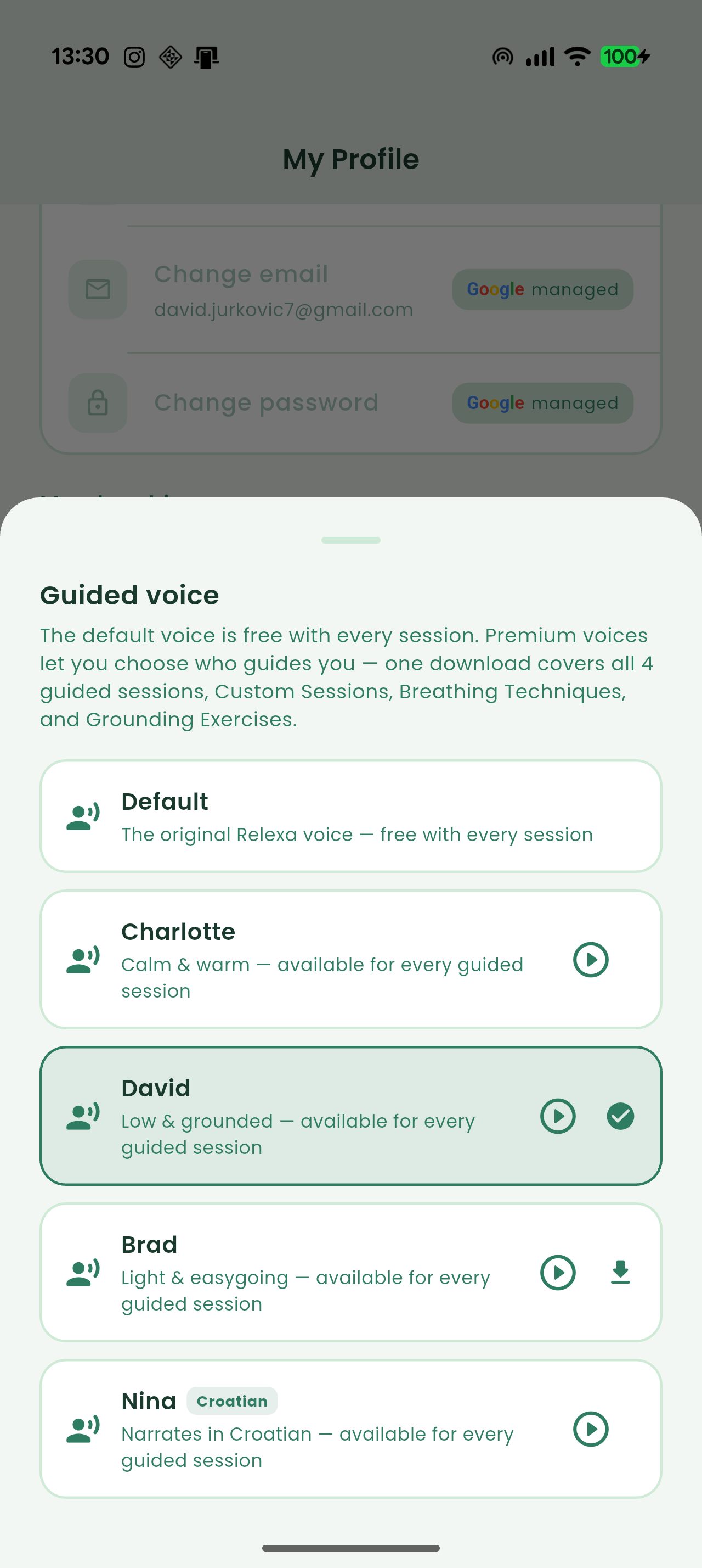 Choosing a guided voice in Relexa