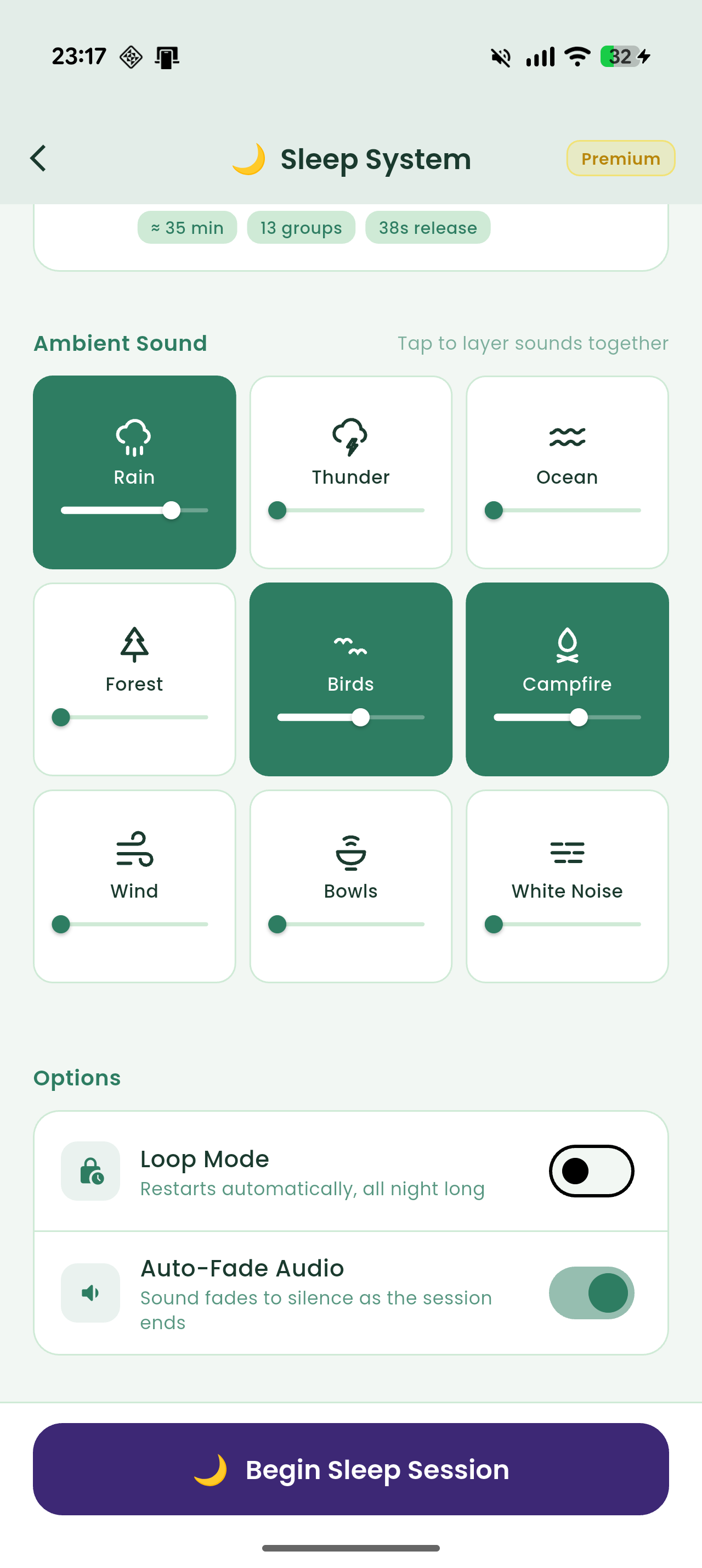 Sleep System screen in Relexa